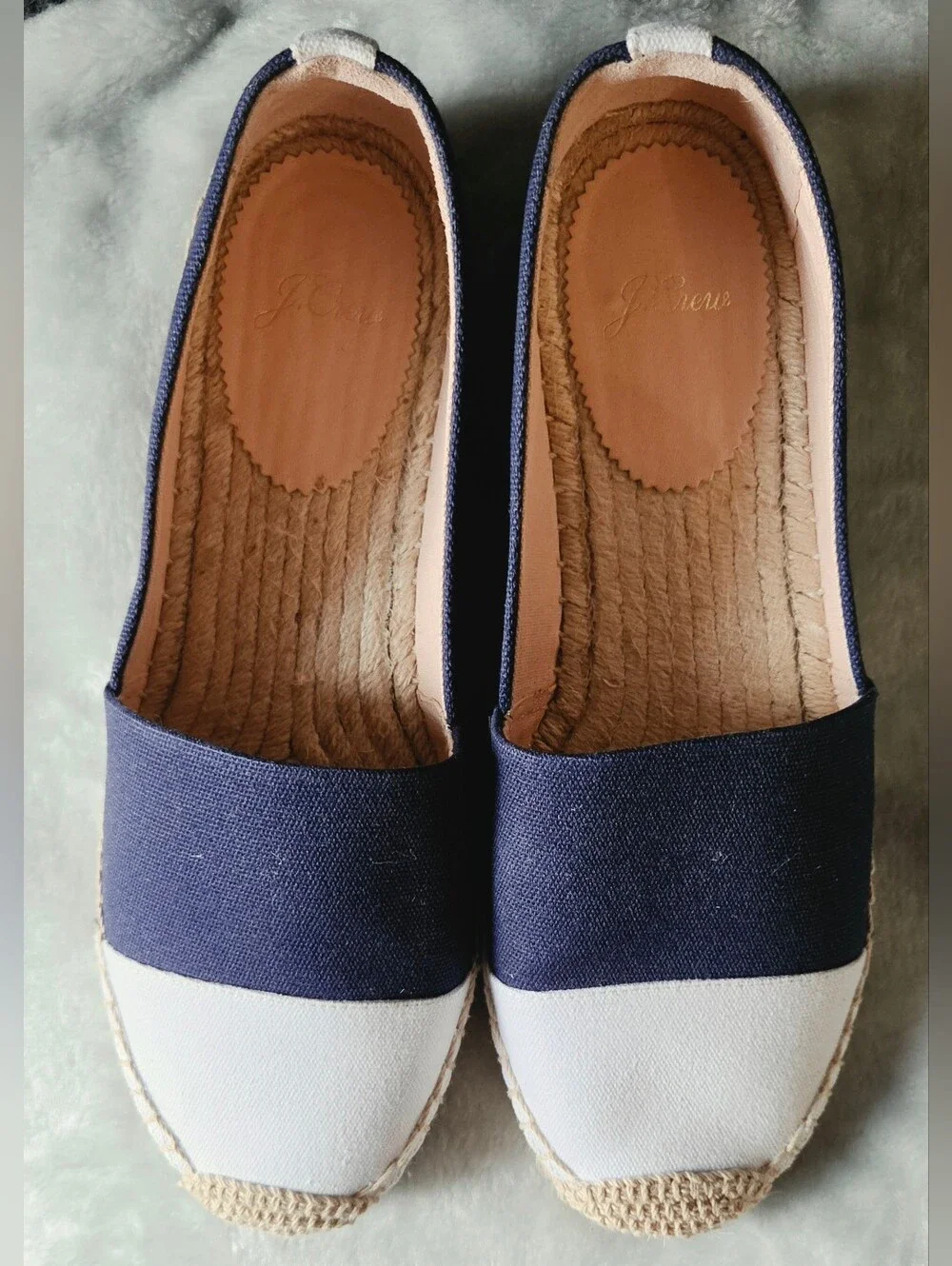 J. Crew Navy and White Canvas Espadrille Flats